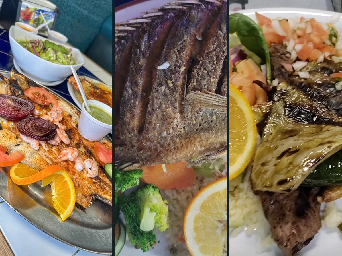 Seafood dishes on a casual Mexican table