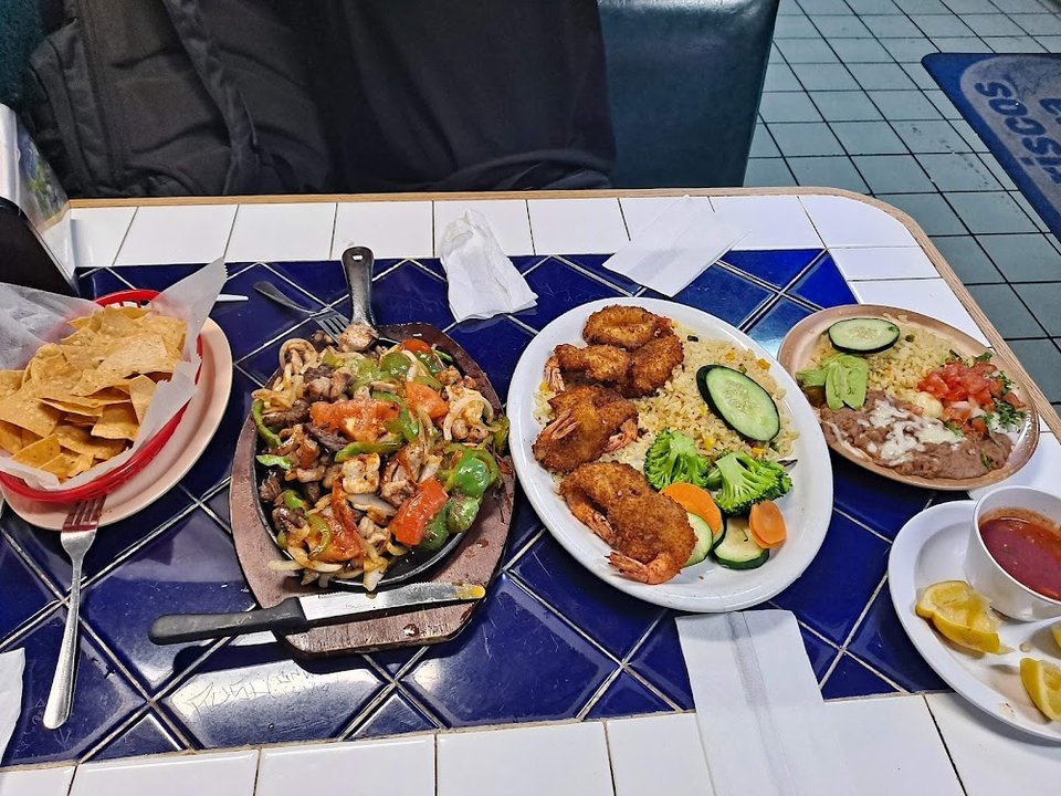 Carne Asada Fajitas and Golden Fried Shrimp
